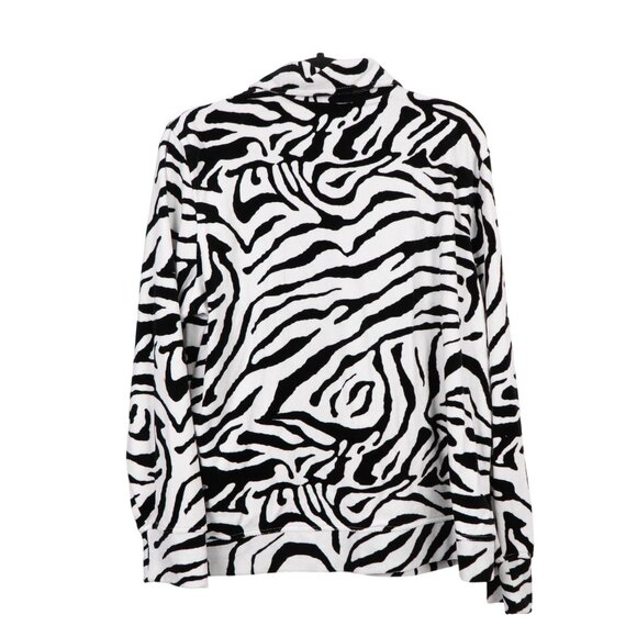 Zebra Print Full Zip Fleece Jacket XL Womens Threehearts Black White Soft Fleece - Picture 5 of 5